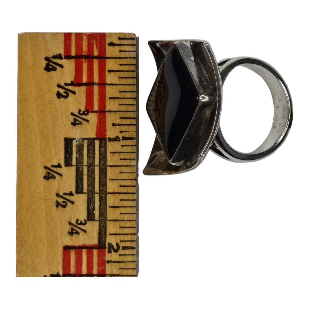 Vintage Sterling Silver 925 Black Onyx Mid Century Modern Cocktail Ring SZ 10.5 - Picture 8 of 11